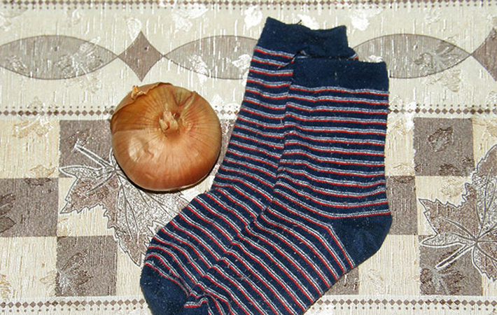 Usar cebollas en calcetines con fines medicinales.